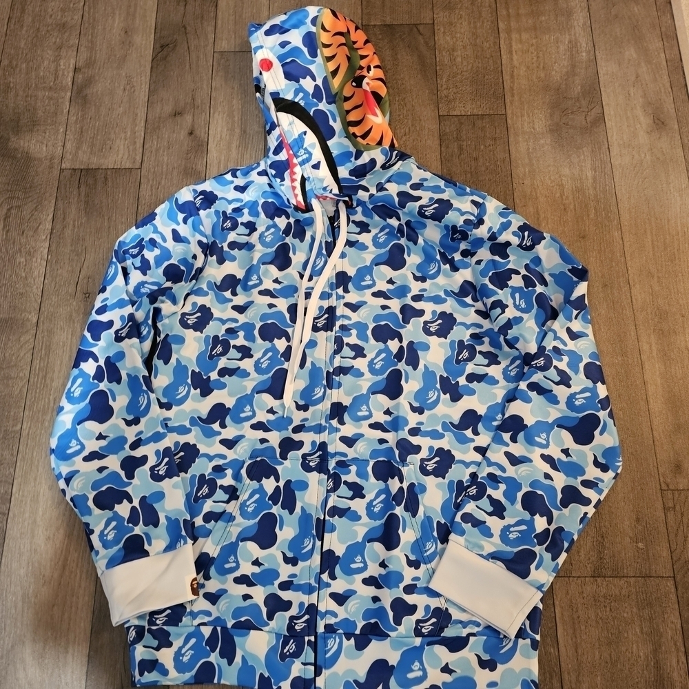Blue Camo Shark Hoodie size large